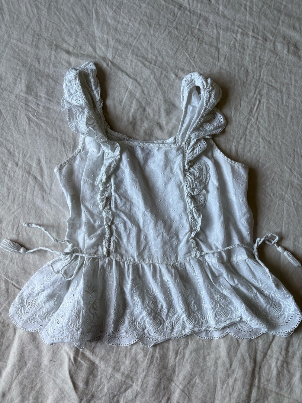 Shyanne White Eyelet Ruffle Tank Top